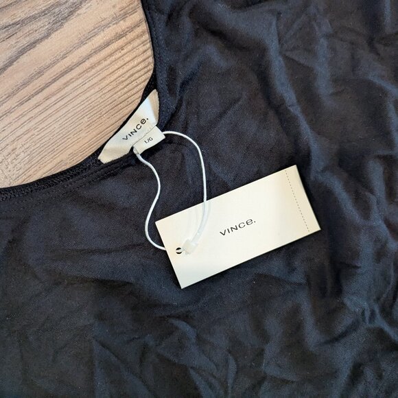 NWT Vince Women's Scoop Back Wrap Waist Pima Cotton Weekend Dress Black L - Picture 5 of 8